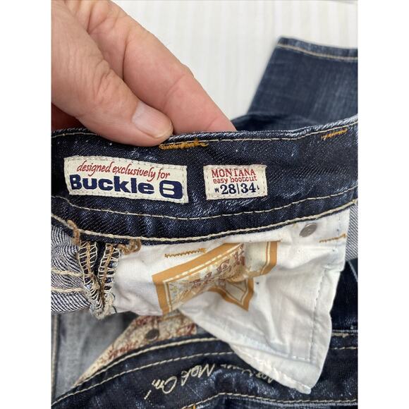 BUCKLE MEK Denim Montana Easy Boot Cut Jeans Size 28 X34 Distressed Flap Pocket - Picture 15 of 16